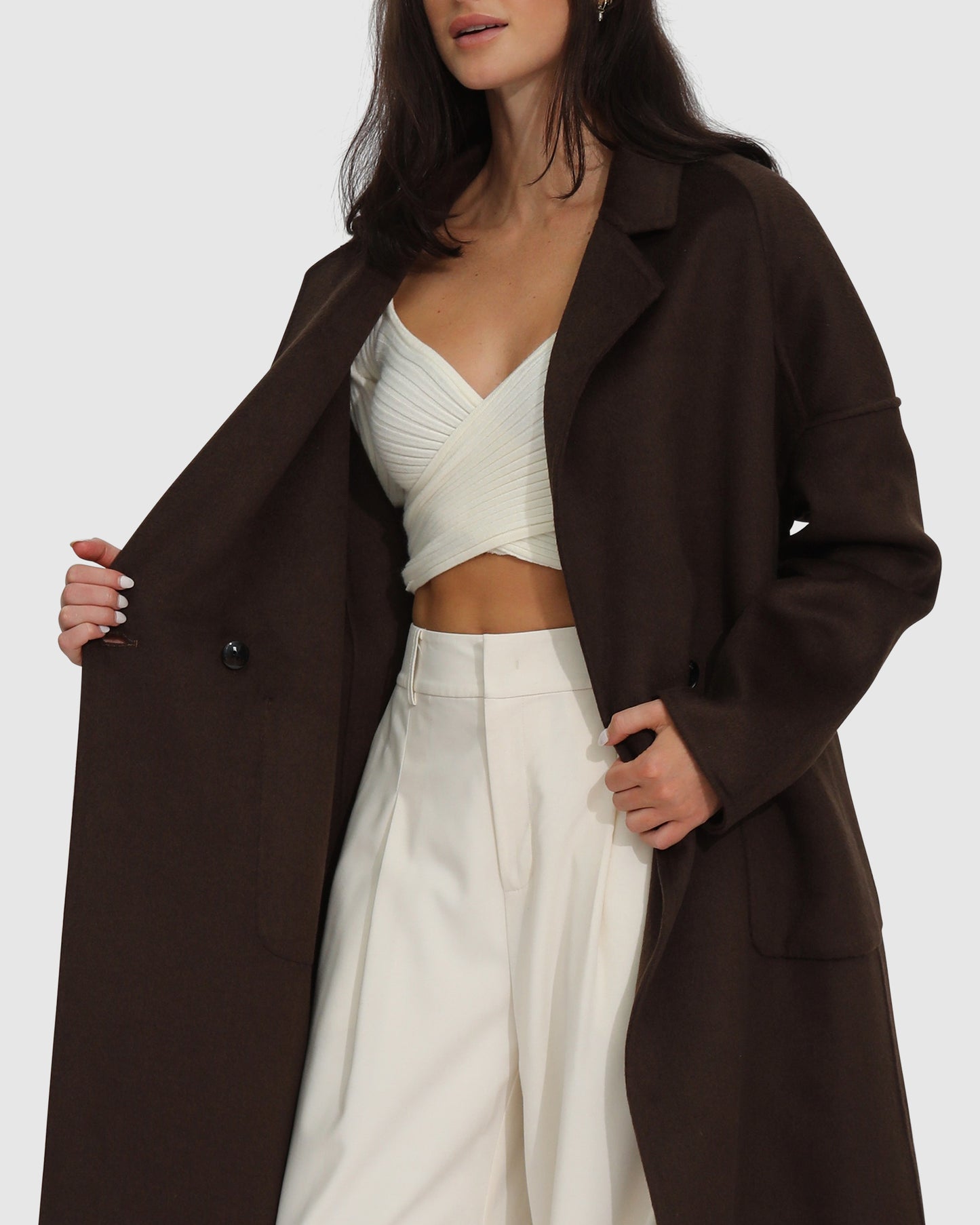 Publisher Double-Breasted Wool Blend Coat - Chocolate