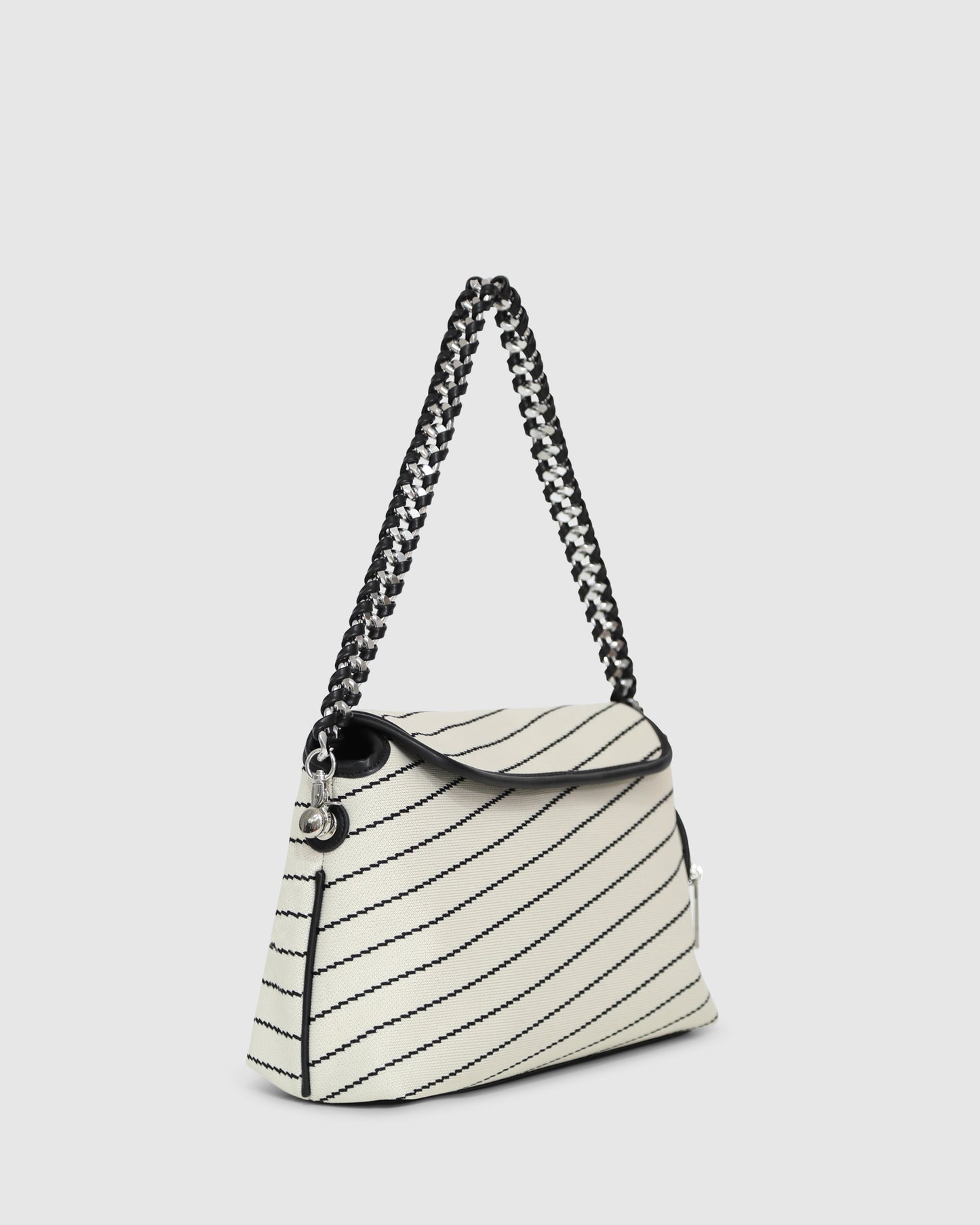 Striped Chain Strap Shoulder Bag – Cream/Black