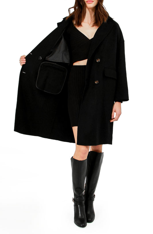 Amnesia Wool Blend Oversized Coat - Black