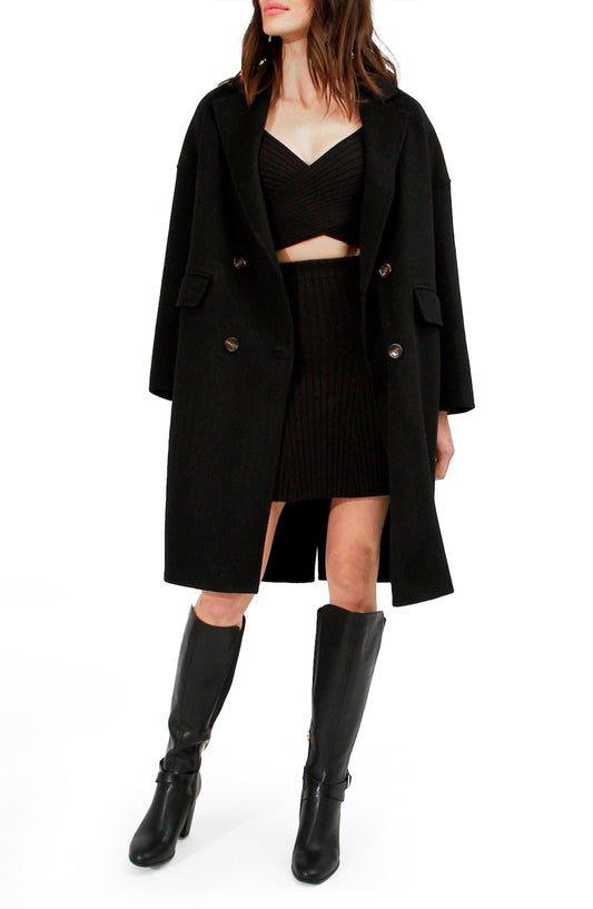 Amnesia Wool Blend Oversized Coat - Black