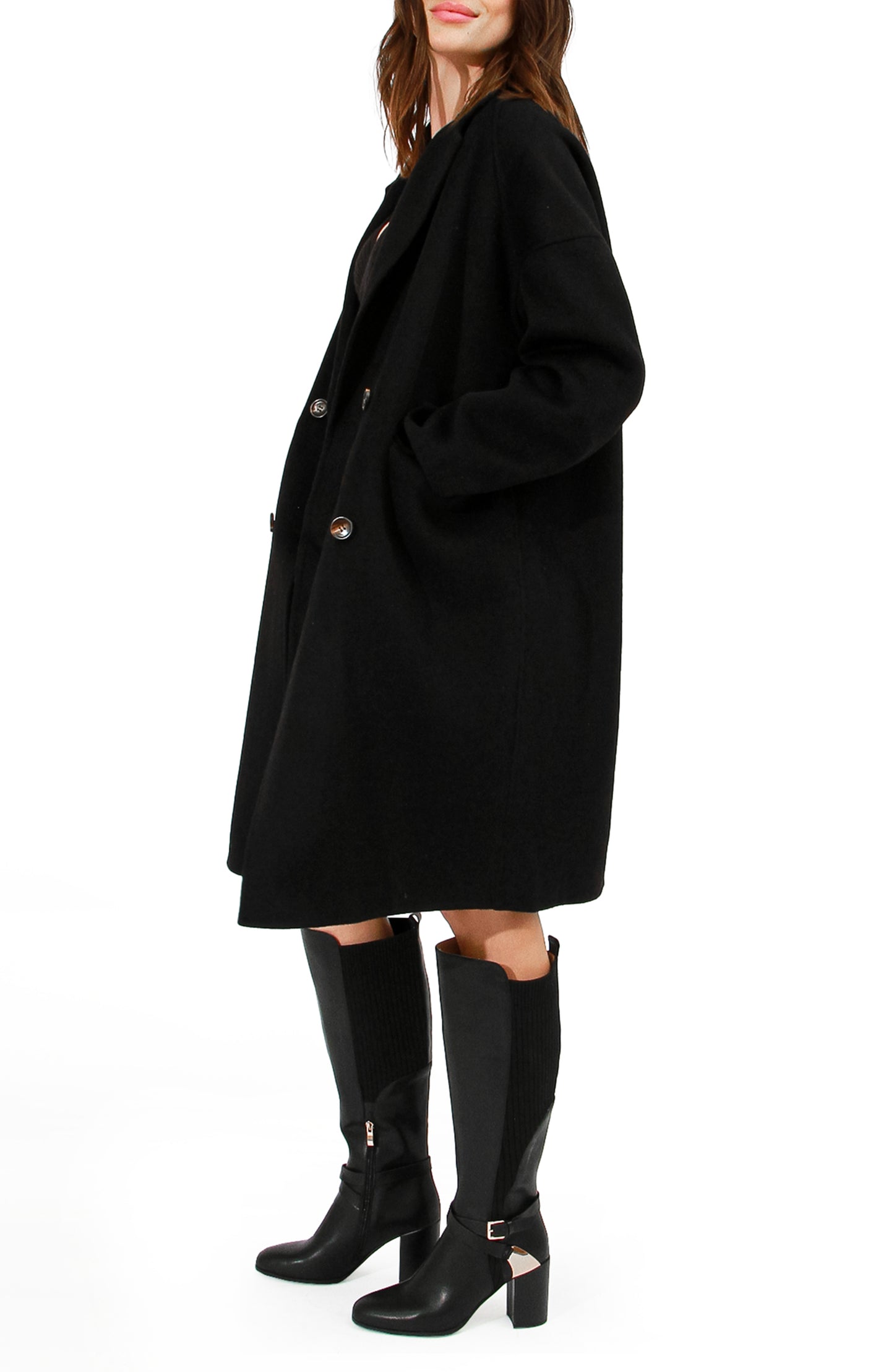 Amnesia Wool Blend Oversized Coat - Black