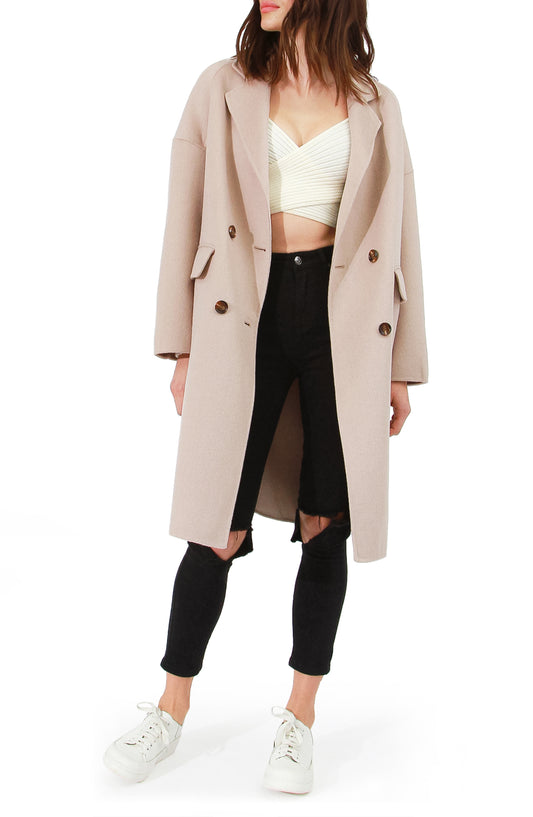 Amnesia Wool Blend Oversized Coat - Sand