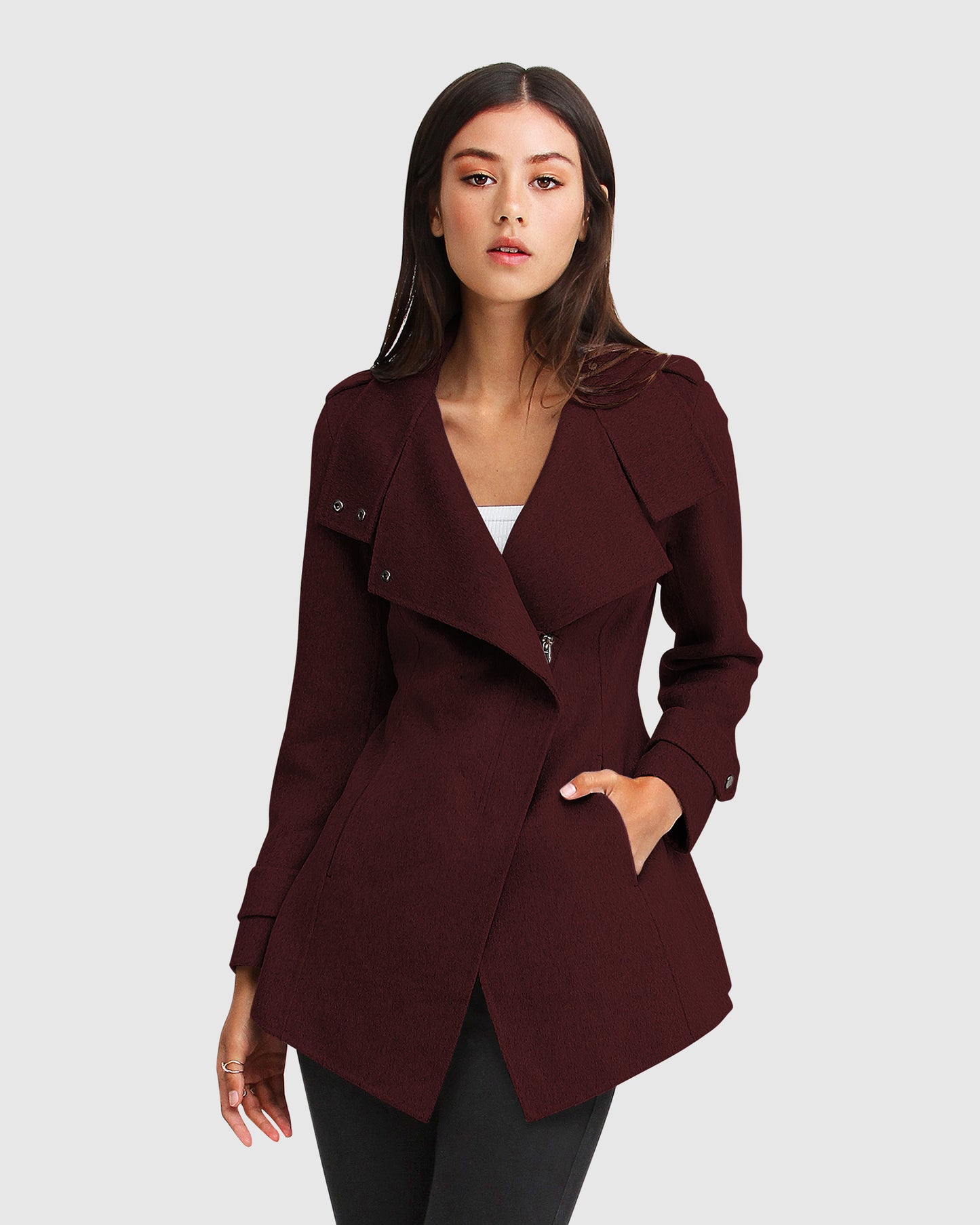 Bad Girl Wool Blend Moto Coat - Burgundy