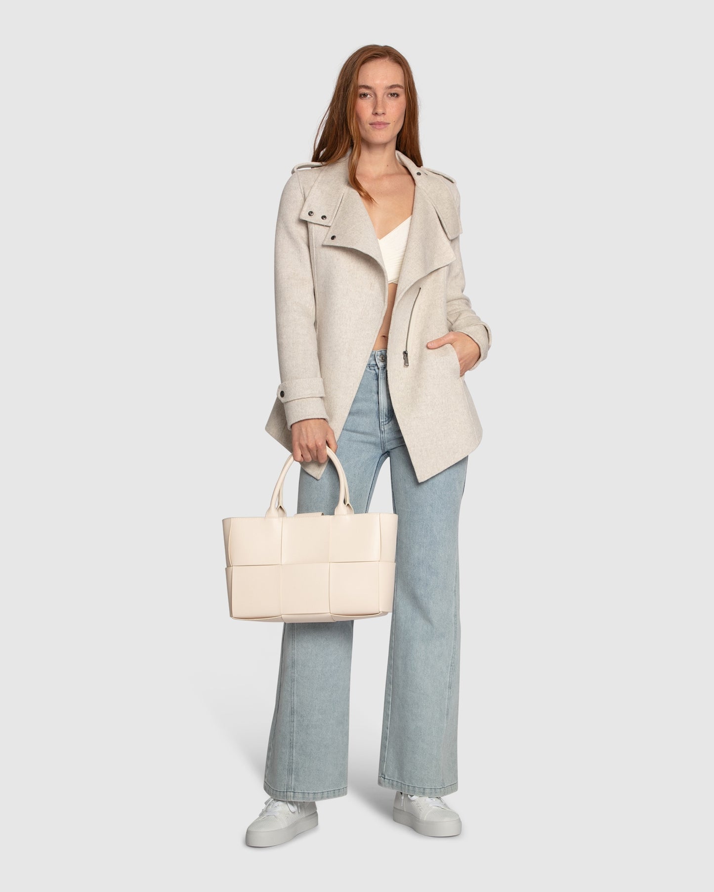 Bad Girl Wool Blend Moto Coat - Oat Marle