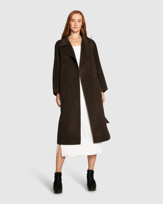 Big Girl Belted Wool Blend Coat - Brown