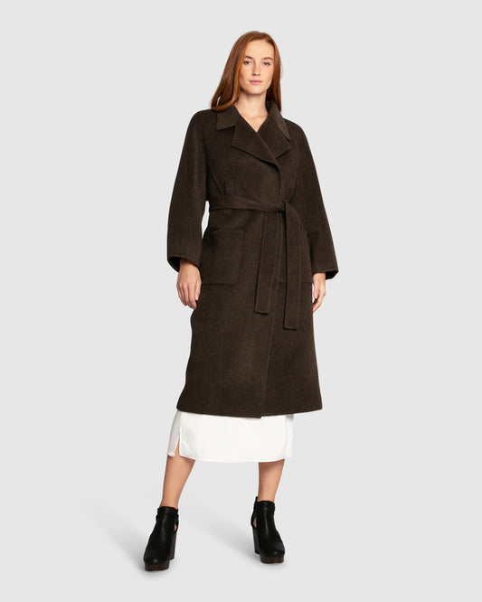 Big Girl Belted Wool Blend Coat - Brown
