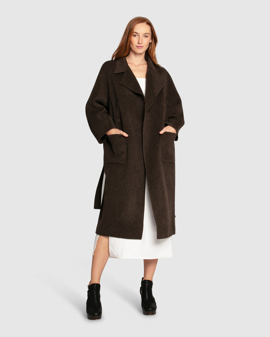 Big Girl Belted Wool Blend Coat - Brown