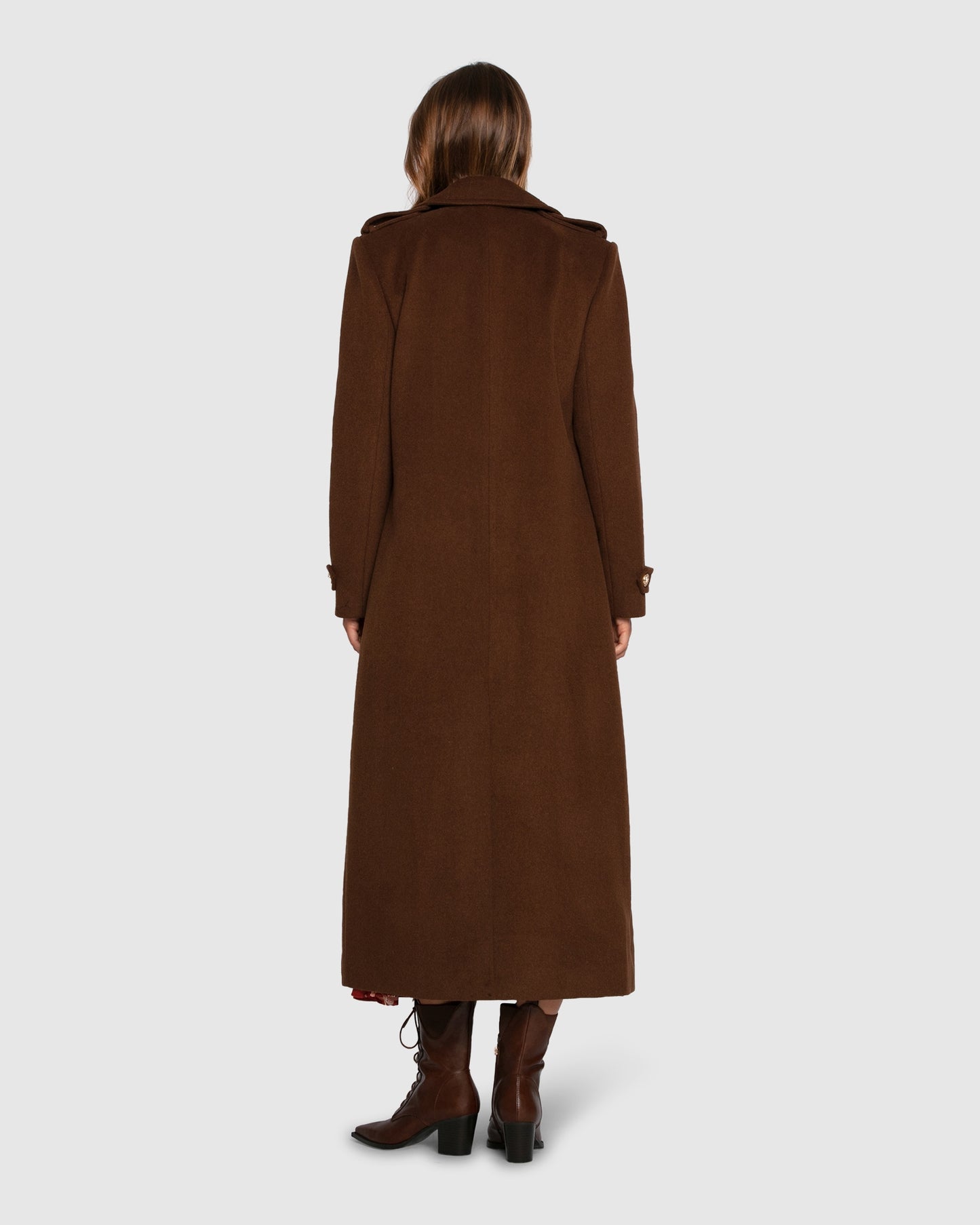 Command Wool Blend Double Breast Maxi Coat - Chocolate