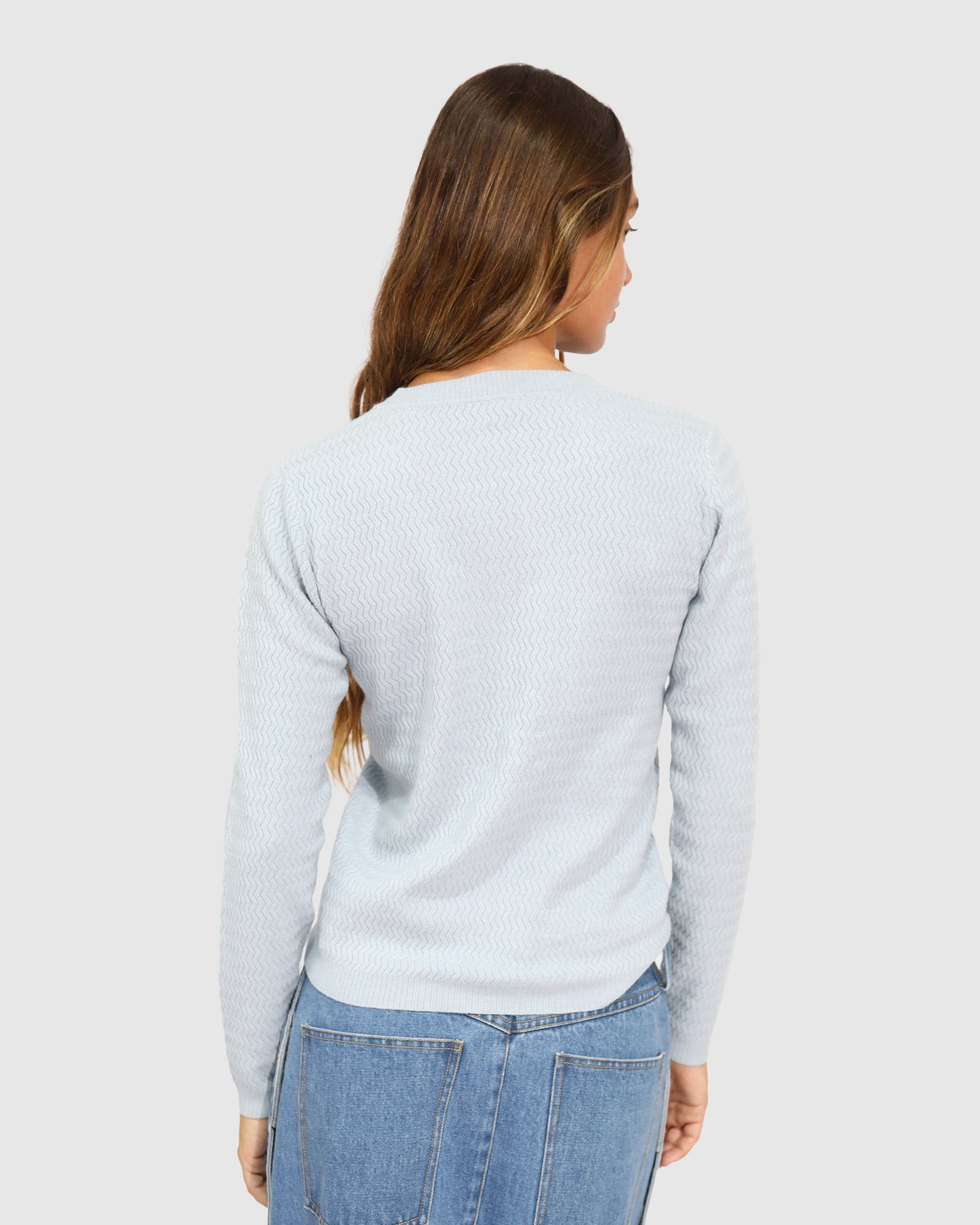 Frankie Textured Knitted Long Sleeve Top - Denim Blue