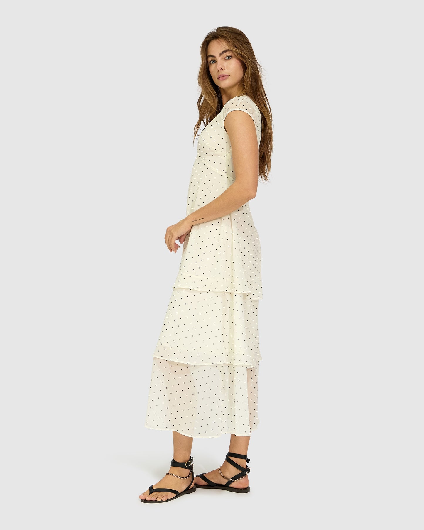 Falling For You Tiered Maxi Dress - Cream/Black