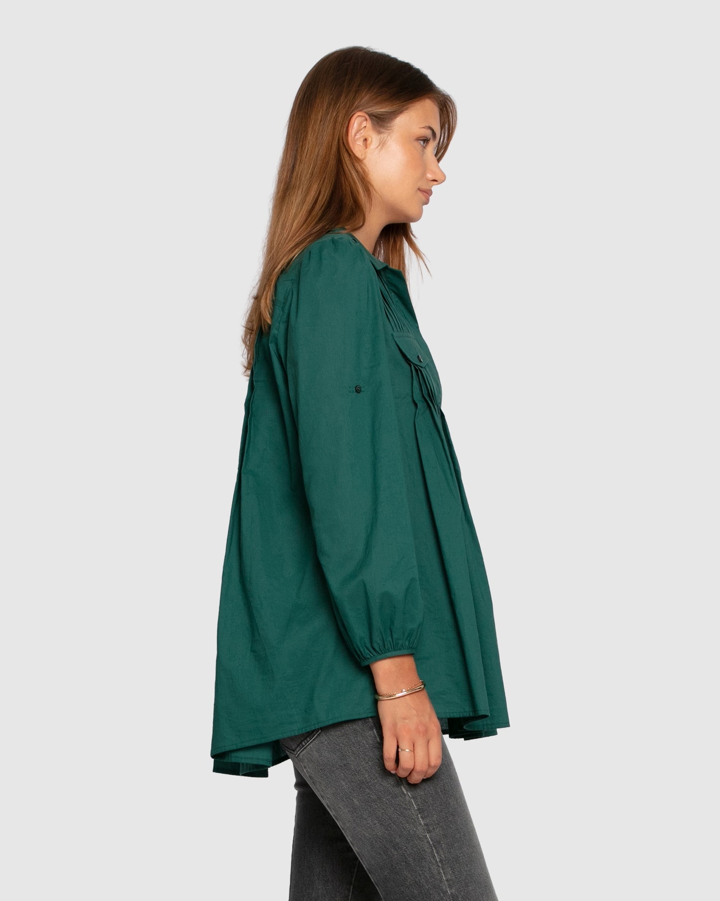 Catch Feelings Pintuck Shirt - Washed Green