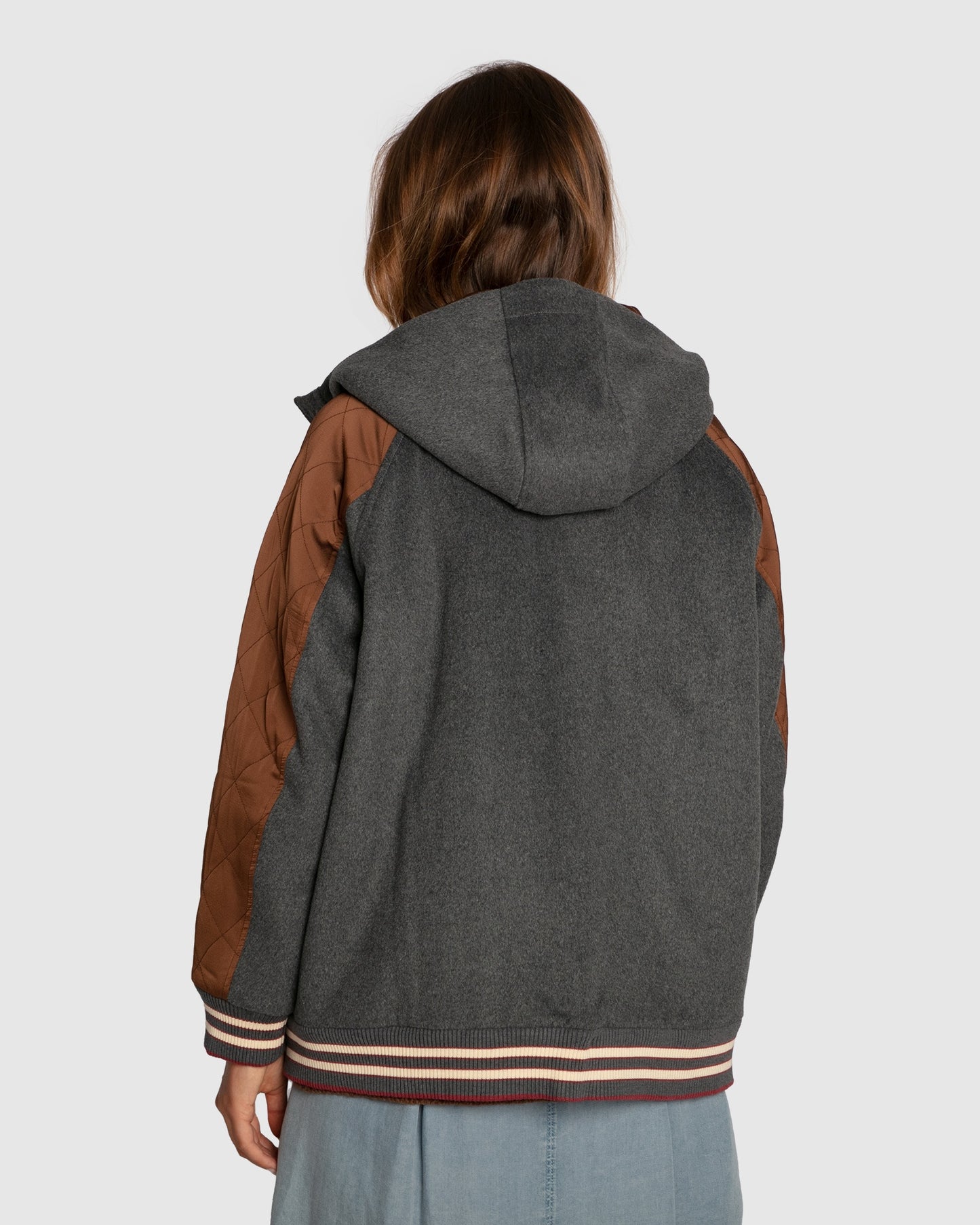 Remix Bomber Varsity Jacket - Grey Melange