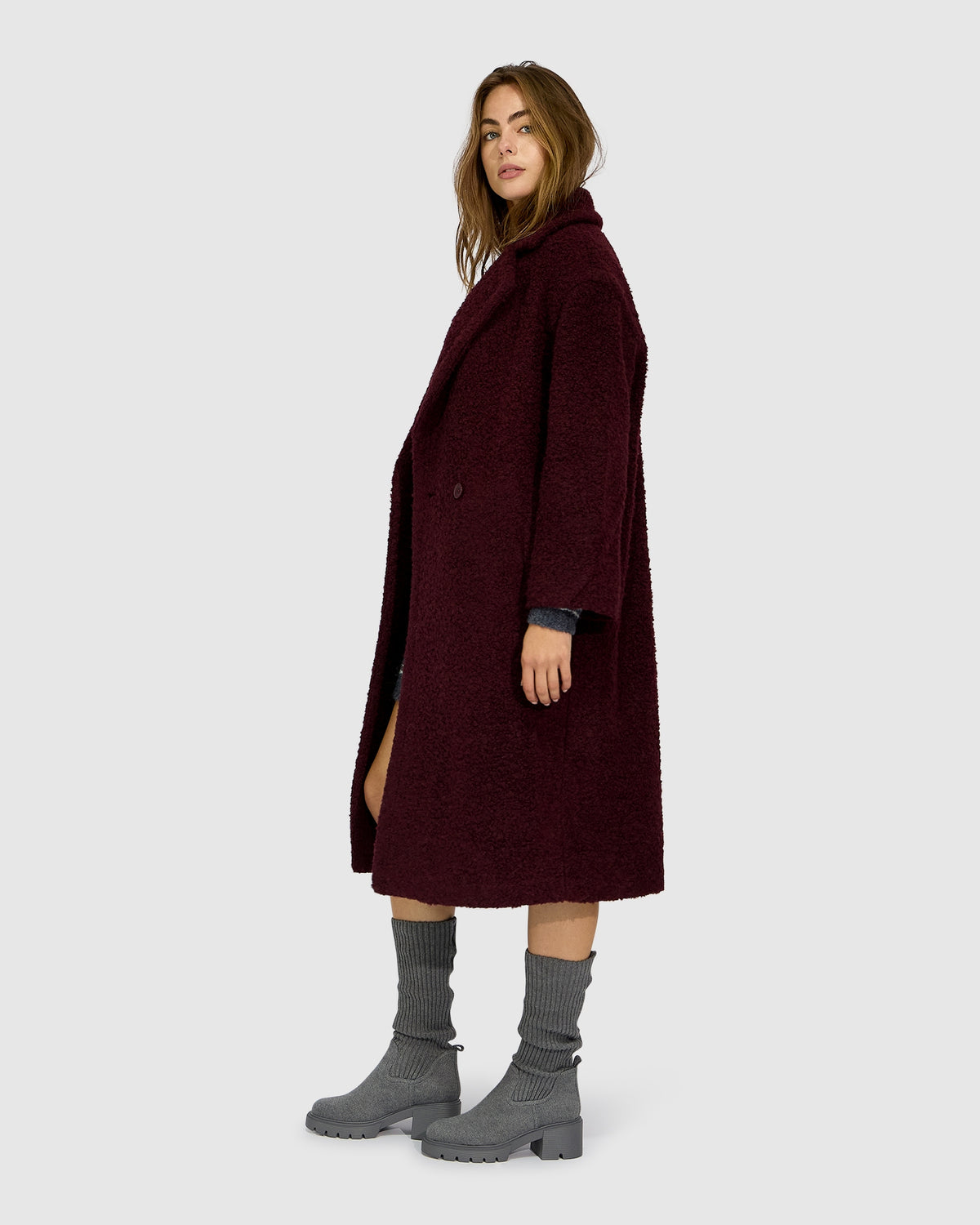 Winter Valley Double Breasted Cocoon Coat - Burgundy