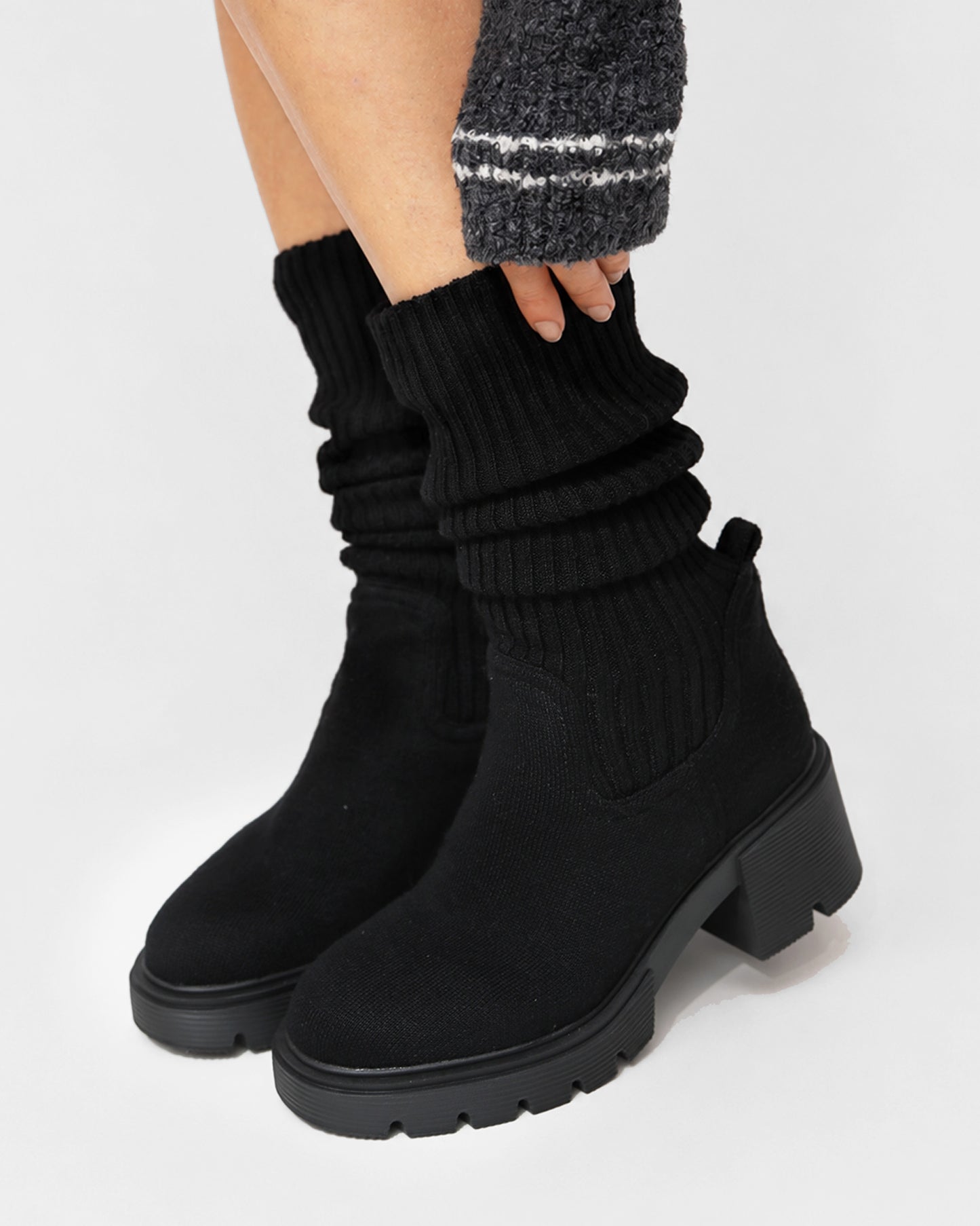 Tokyo Lights Rib Sock Boot - Black