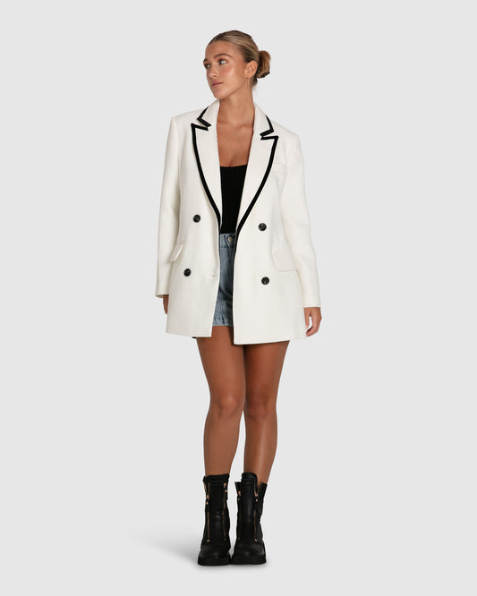 Because Of You Trimmed Blazer - Cream