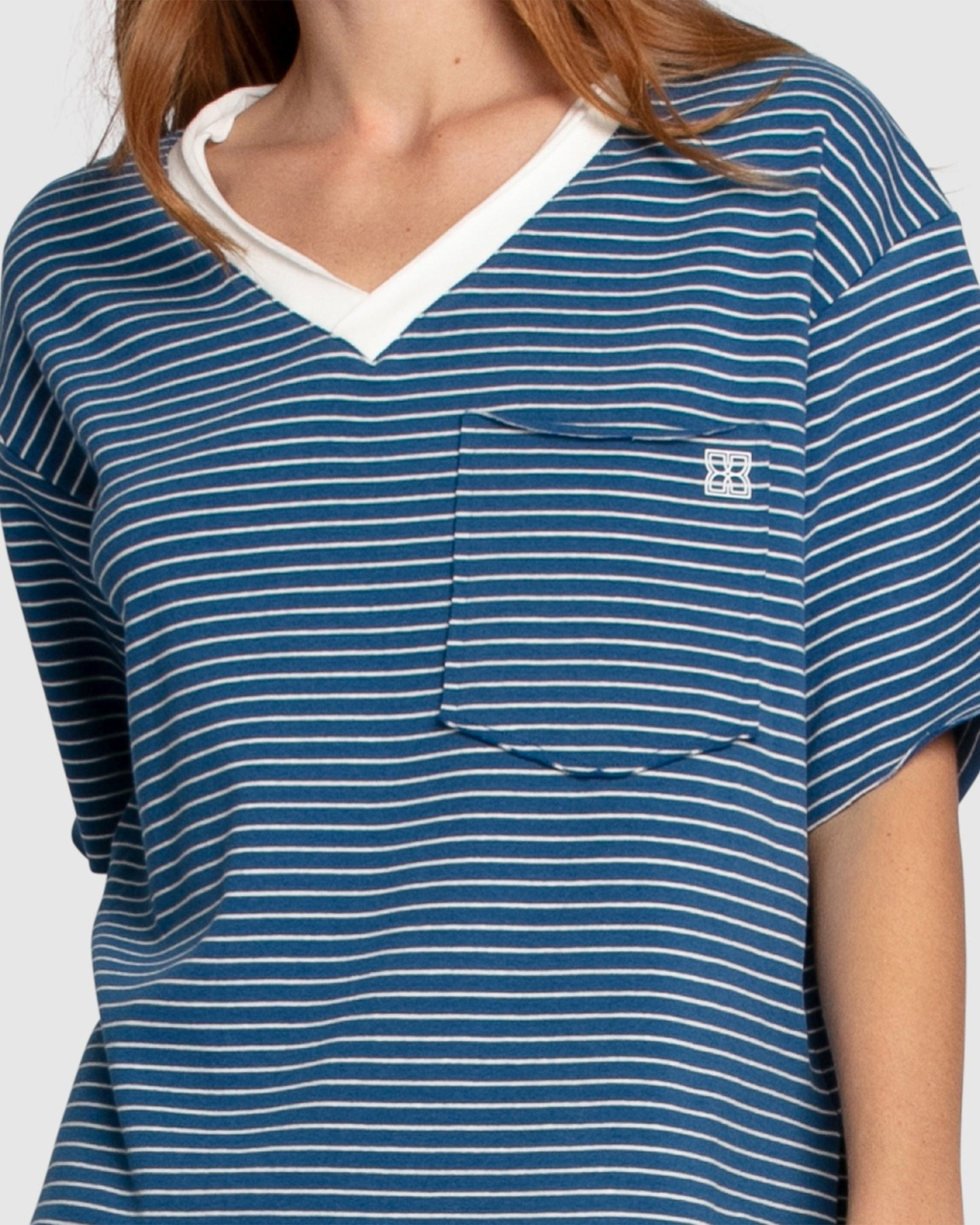 Brave Soul Oversized Striped T-Shirt - Blue/White