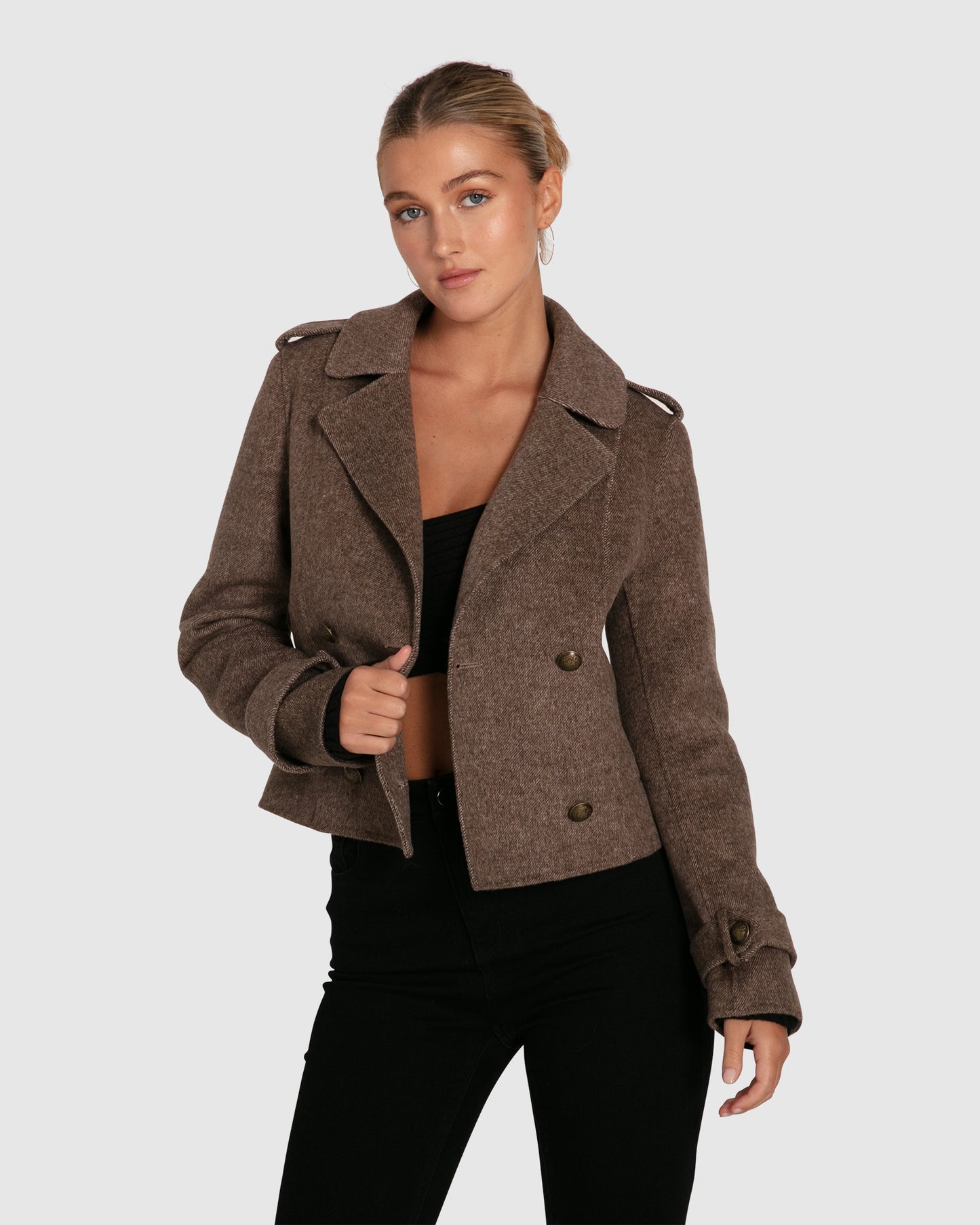 Better Off Wool Blend Military Peacoat - Walnut