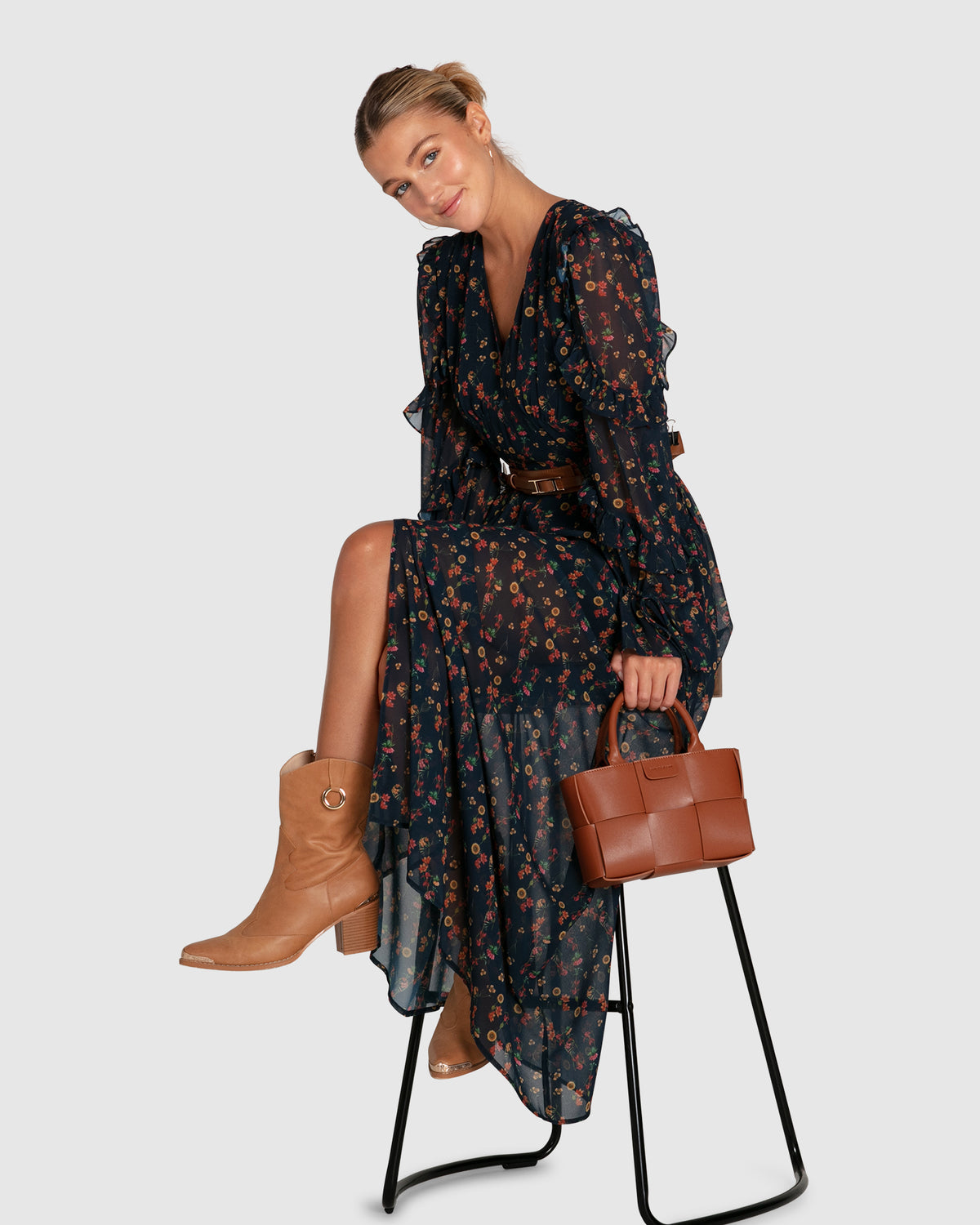 Navy Print Come As You Are Floral Maxi Dress with v neck - alternate view