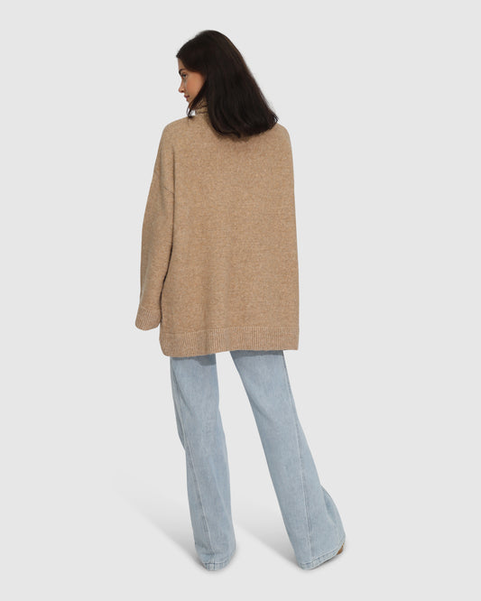Cuddle Me Oversized Tunic Sweater - Beige