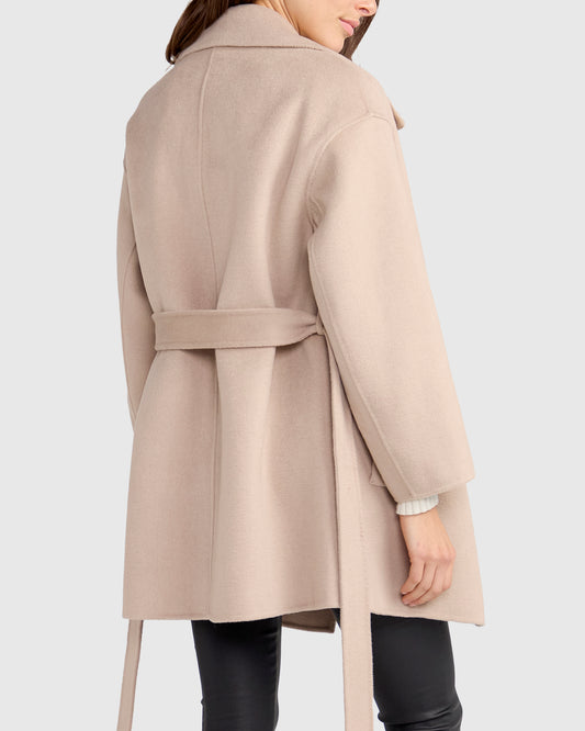 Eternal Flame Wool Blend Short Robe Coat - Sand