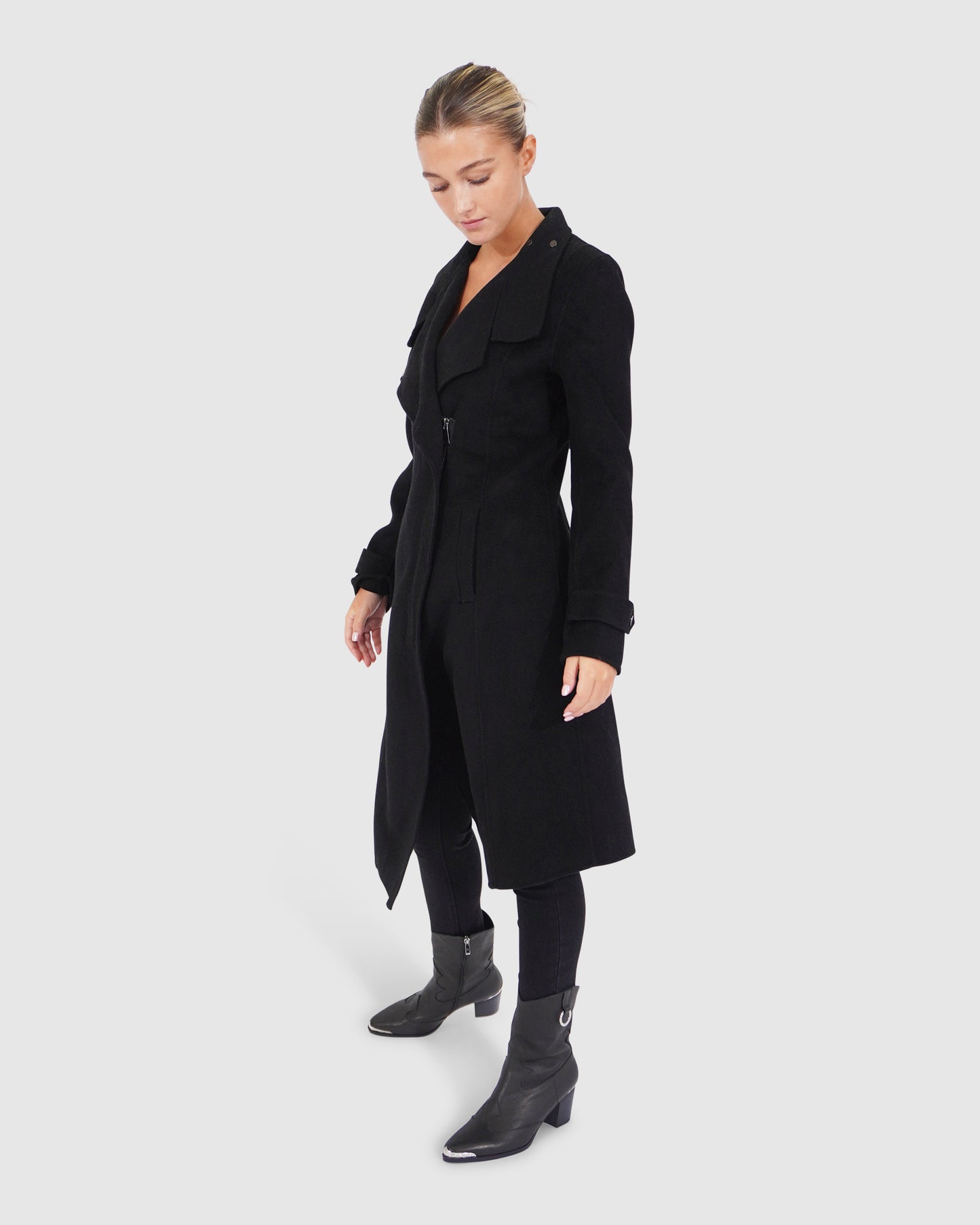 Envy Me Wool Blend Zipped Coat - Black