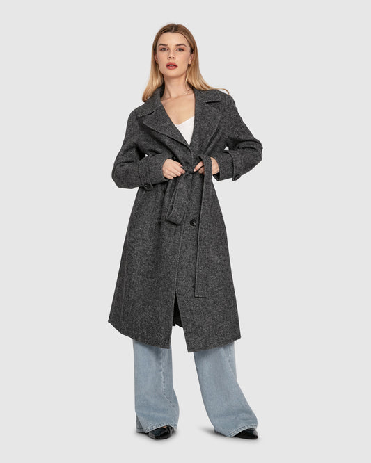 Front Runner Wool Blend Belted Coat - Charcoal