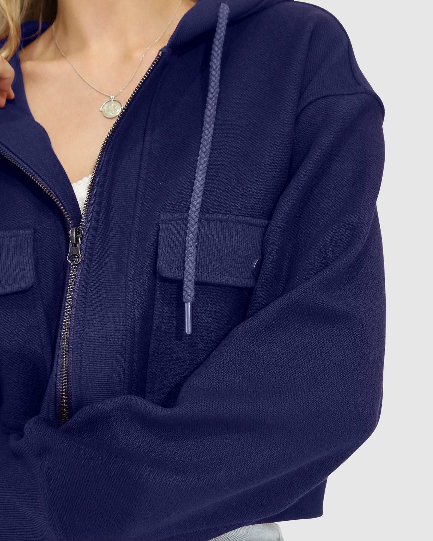 Fireside Cropped Utility Zip Jacket - Navy