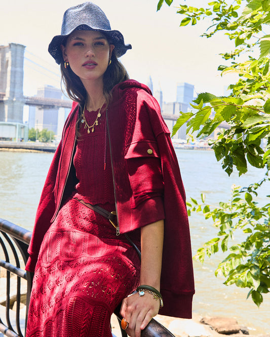 Fireside Cropped Utility Zip Jacket - Burgundy