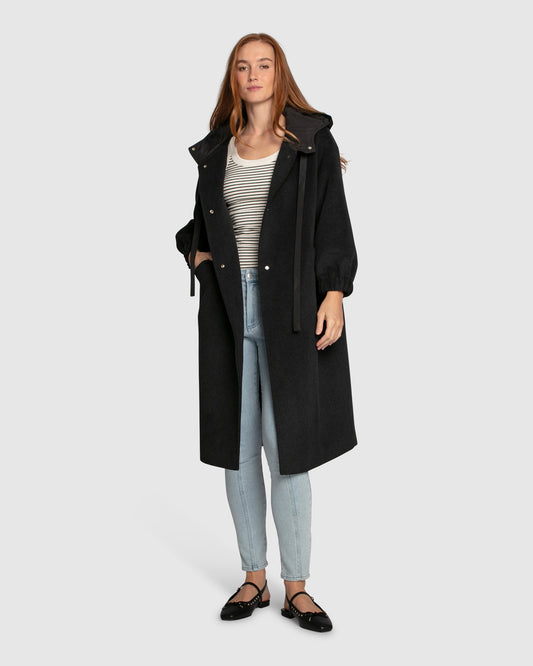 Fantasy Land Wool Blend Hooded Coat - Charcoal
