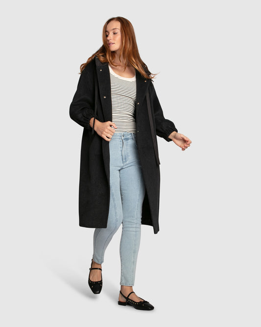 Fantasy Land Wool Blend Hooded Coat - Charcoal