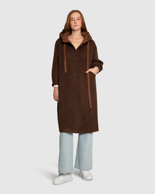 Fantasy Land Wool Blend Hooded Coat - Brown