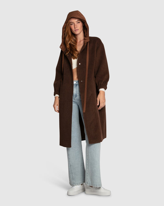 Fantasy Land Wool Blend Hooded Coat - Brown