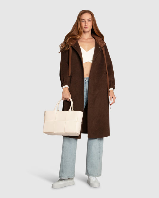 Fantasy Land Wool Blend Hooded Coat - Brown