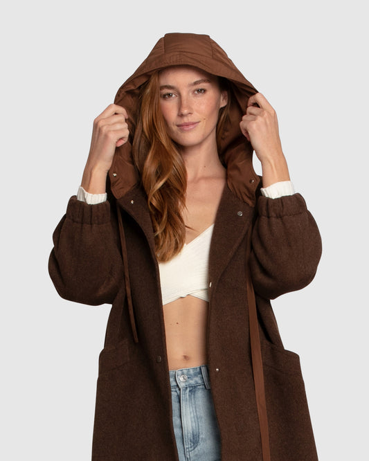 Fantasy Land Wool Blend Hooded Coat - Brown