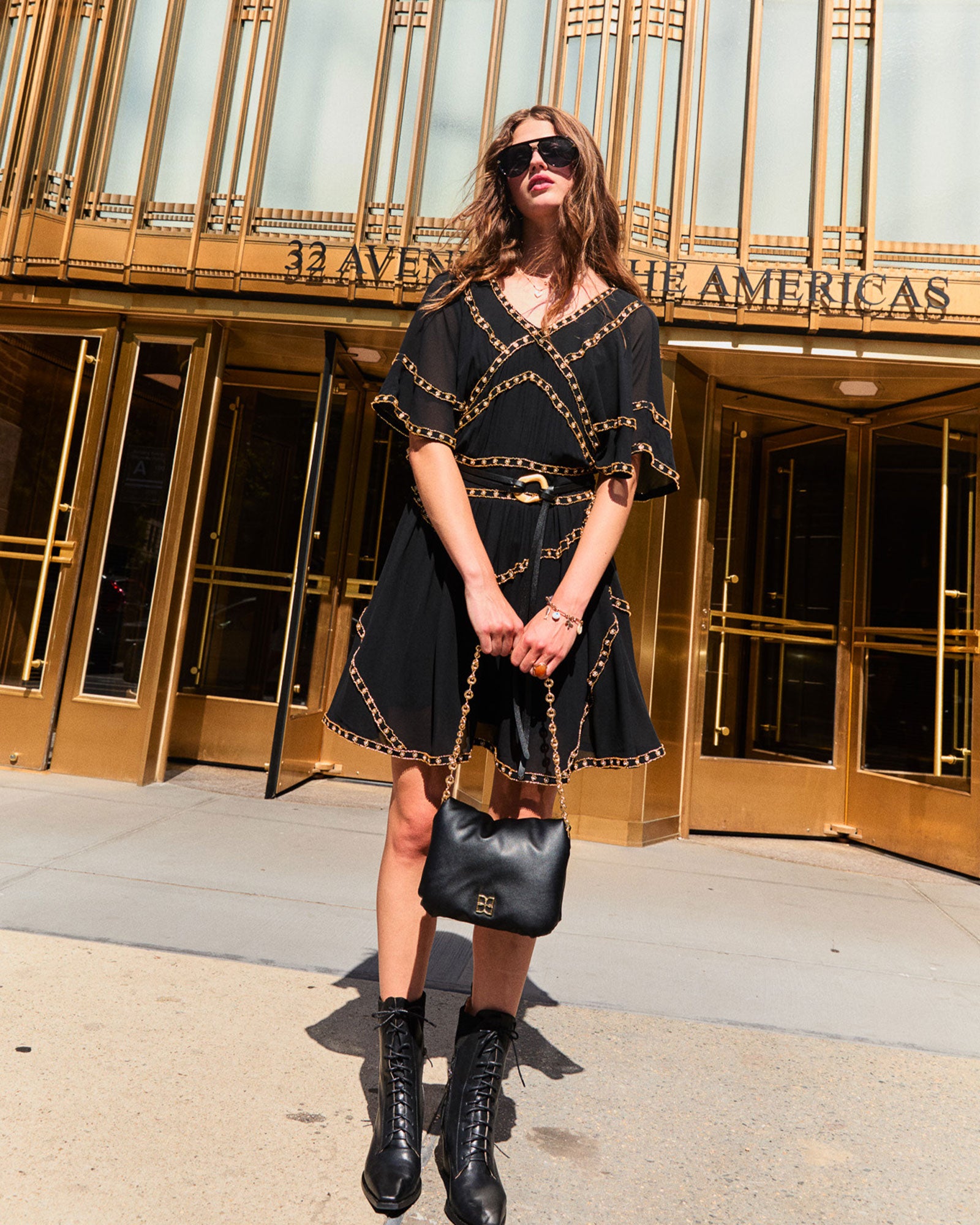 black bead brand dress Golden Mark Beaded Trim Mini Color:Anne Black the Ieena Duggal 2259 marketplace_2026-05-16 Black Empire Waist Lace