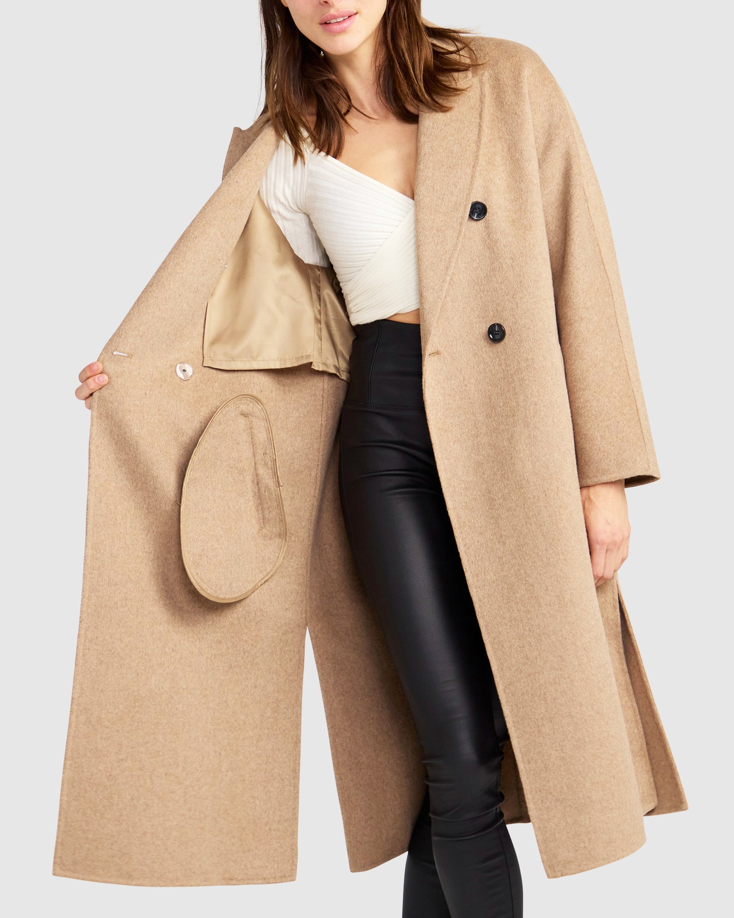 Guestlist Wool Blend Oversized Double Breasted Coat - Oat