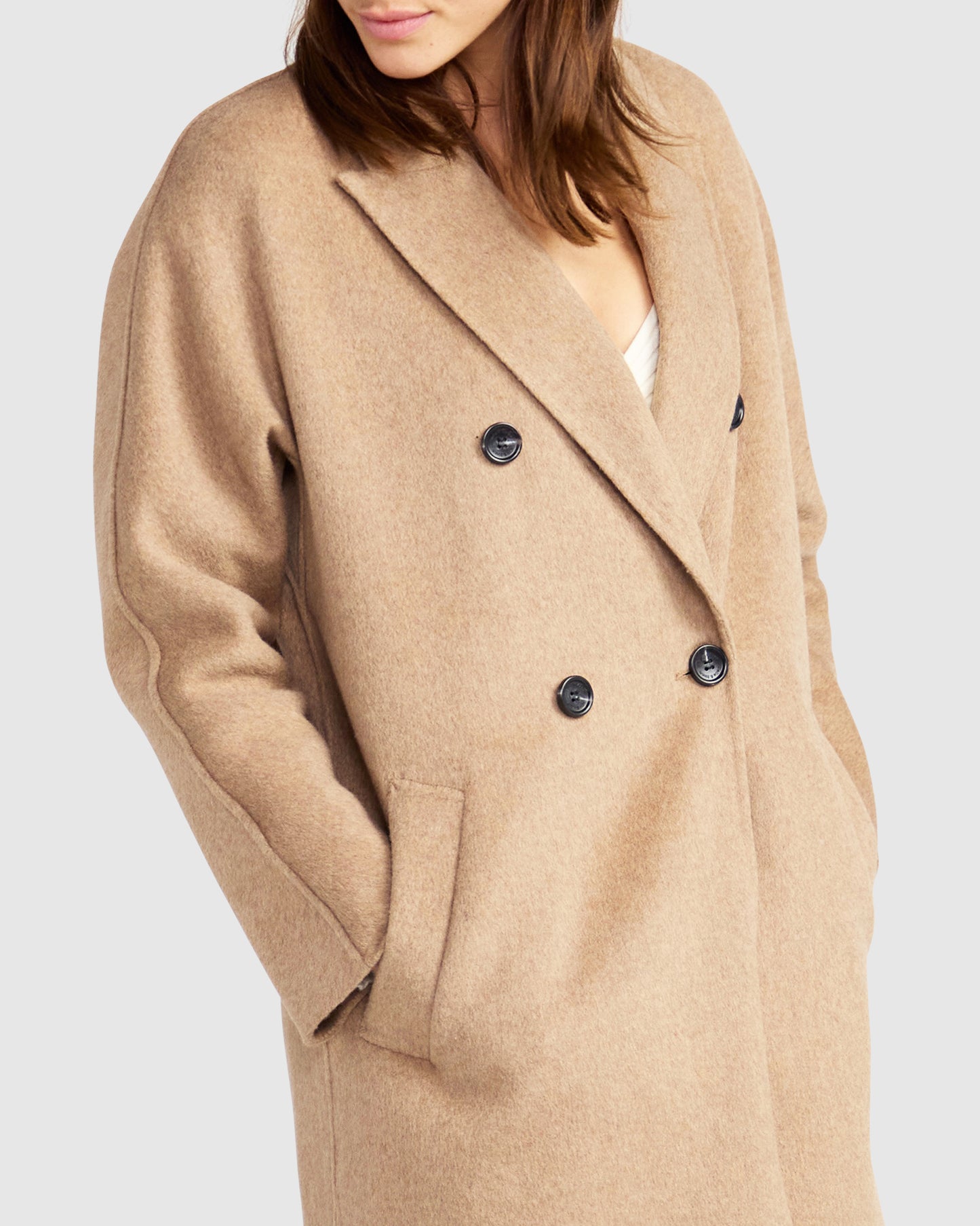 Guestlist Wool Blend Oversized Double Breasted Coat - Oat