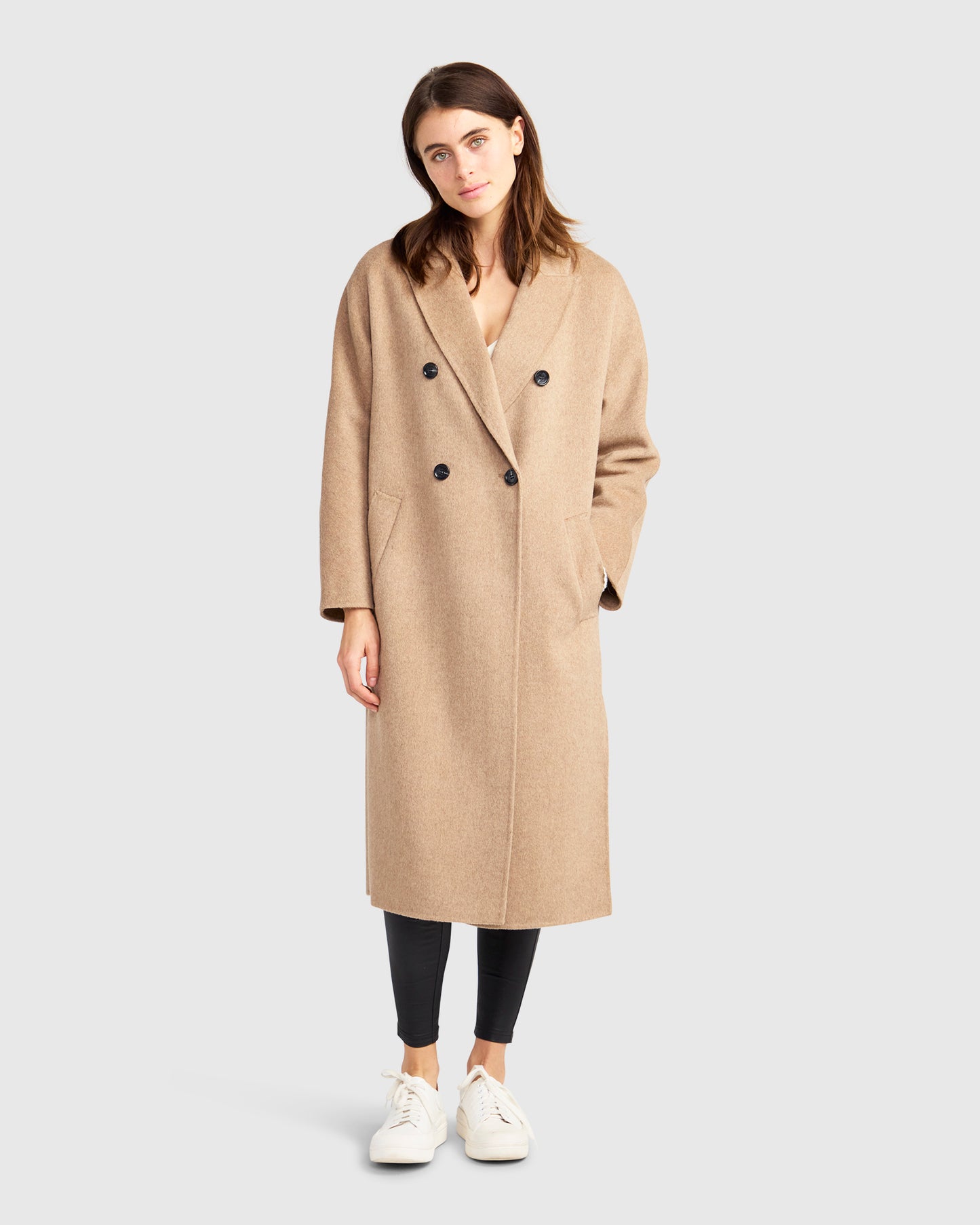 Guestlist Wool Blend Oversized Double Breasted Coat - Oat