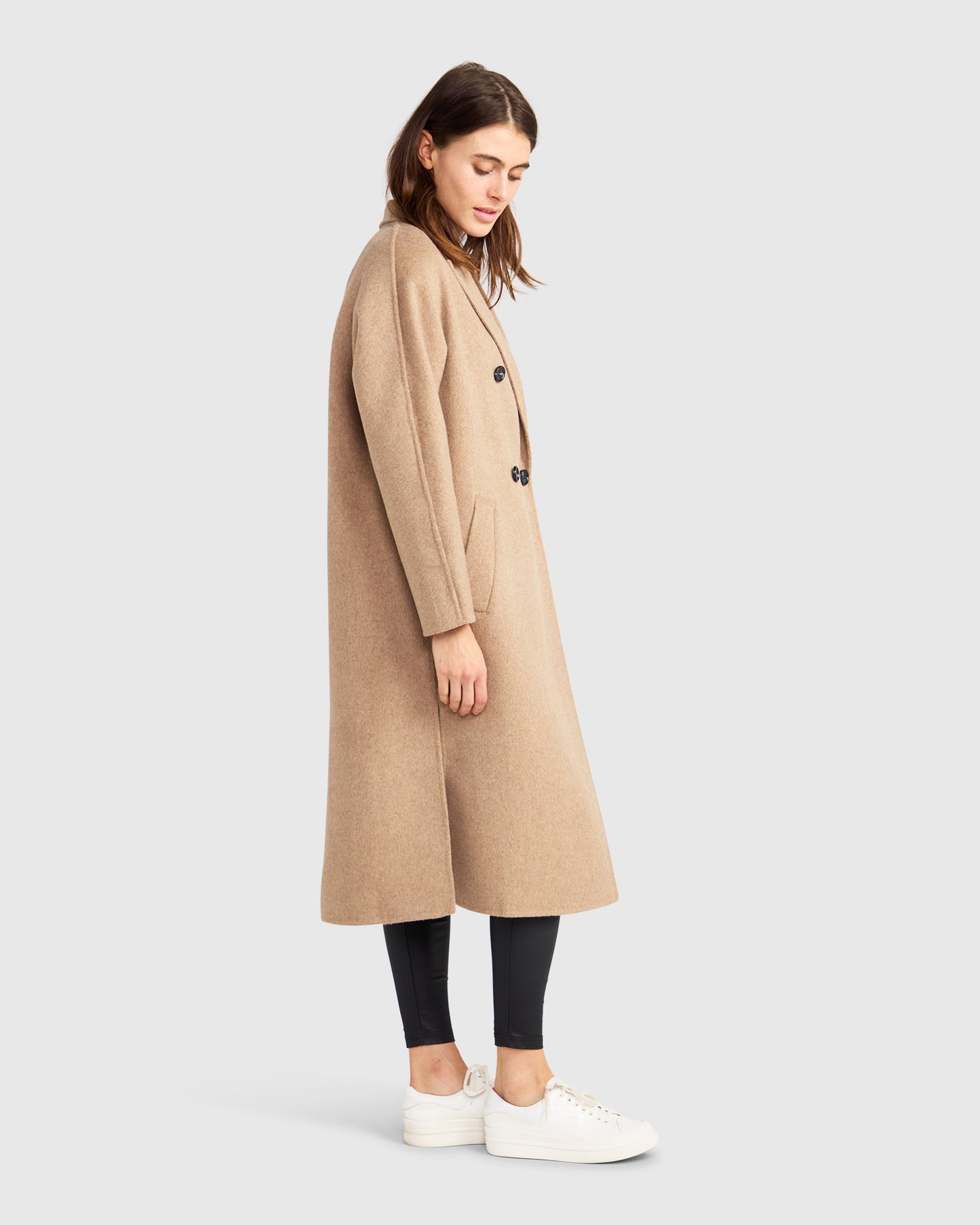 Guestlist Wool Blend Oversized Double Breasted Coat - Oat