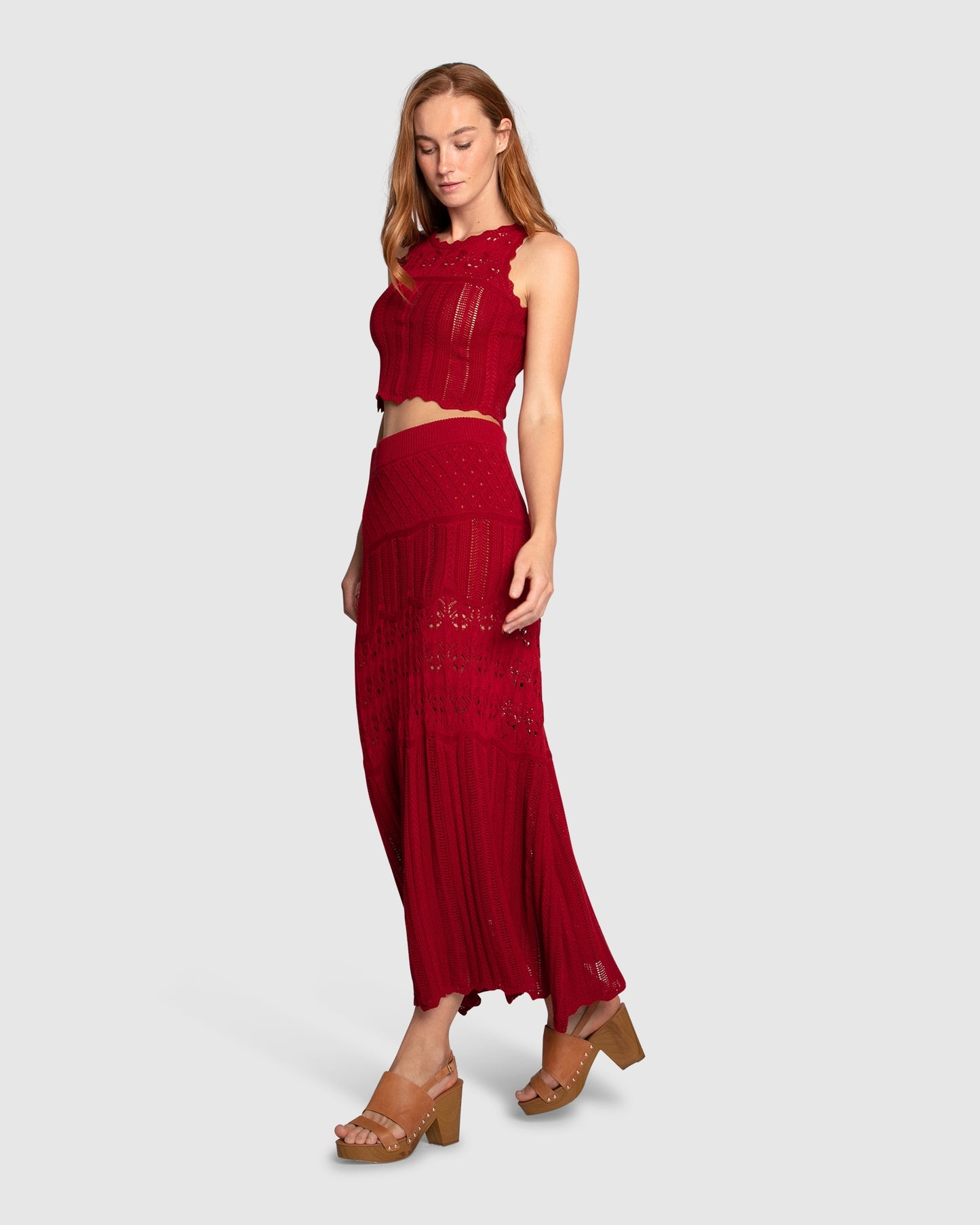 Harvest Haze Crochet Maxi Skirt - Berry