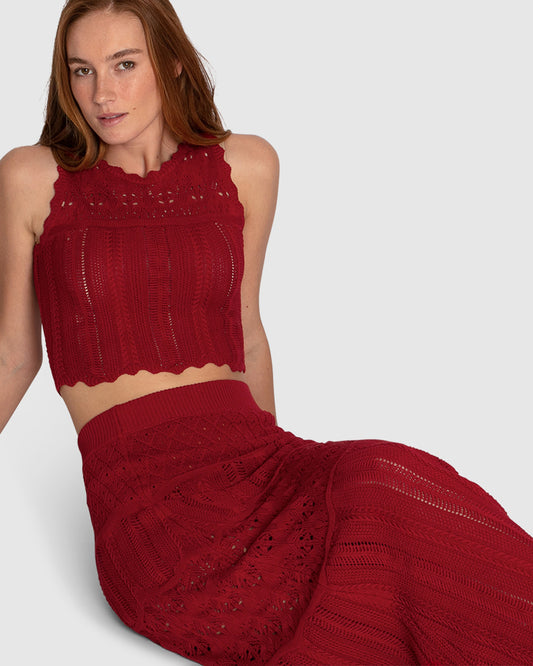 Harvest Haze Crochet Maxi Skirt - Berry