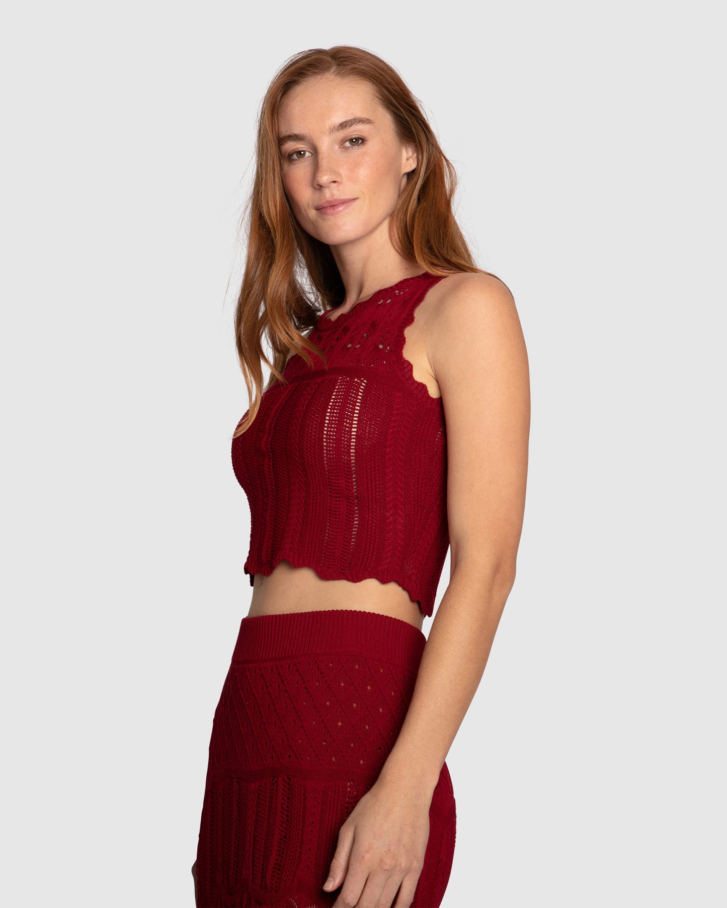 Harvest Haze Crochet Crop Top - Berry
