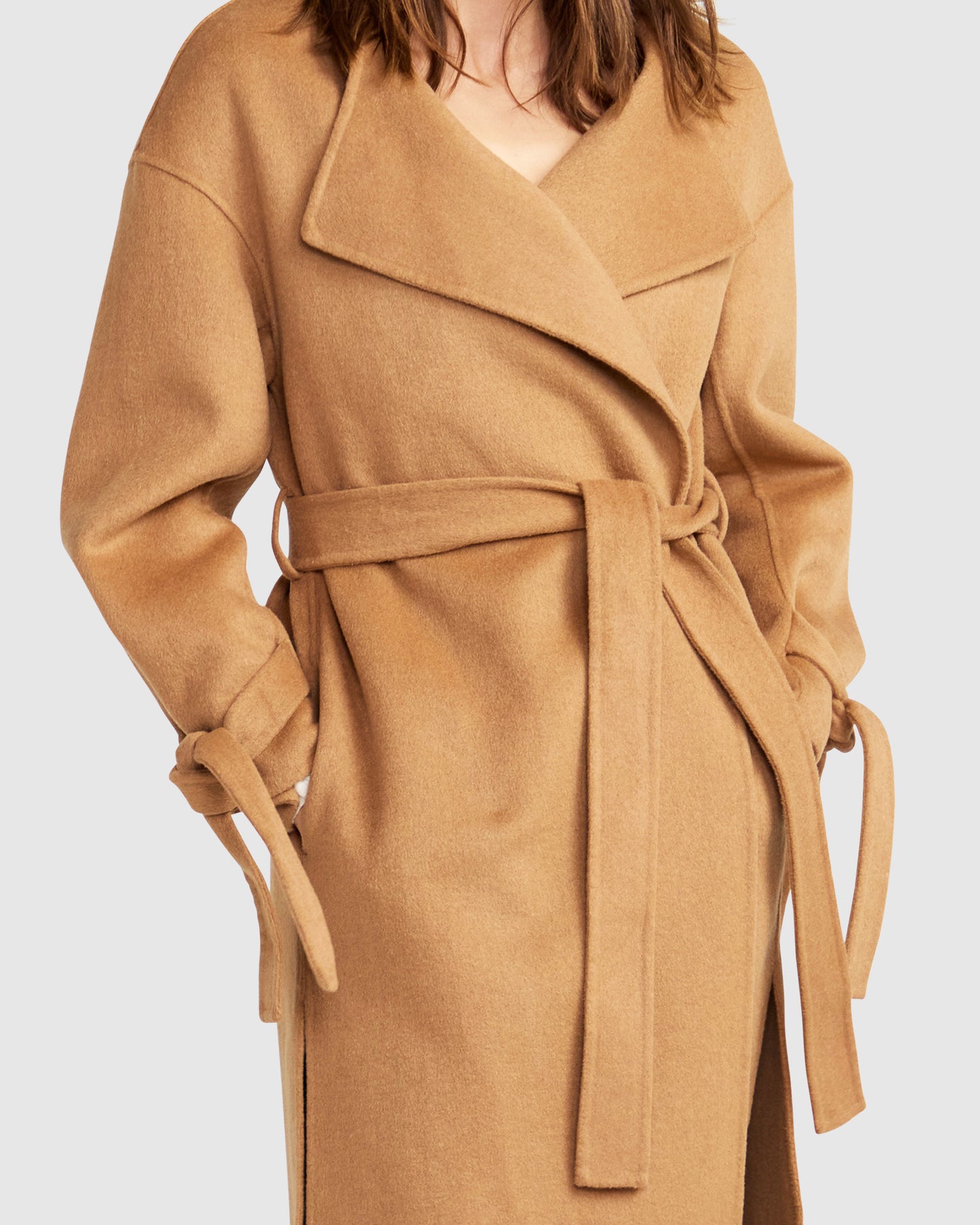 Head Over Heels Wool Blend Collarless Robe Coat - Camel