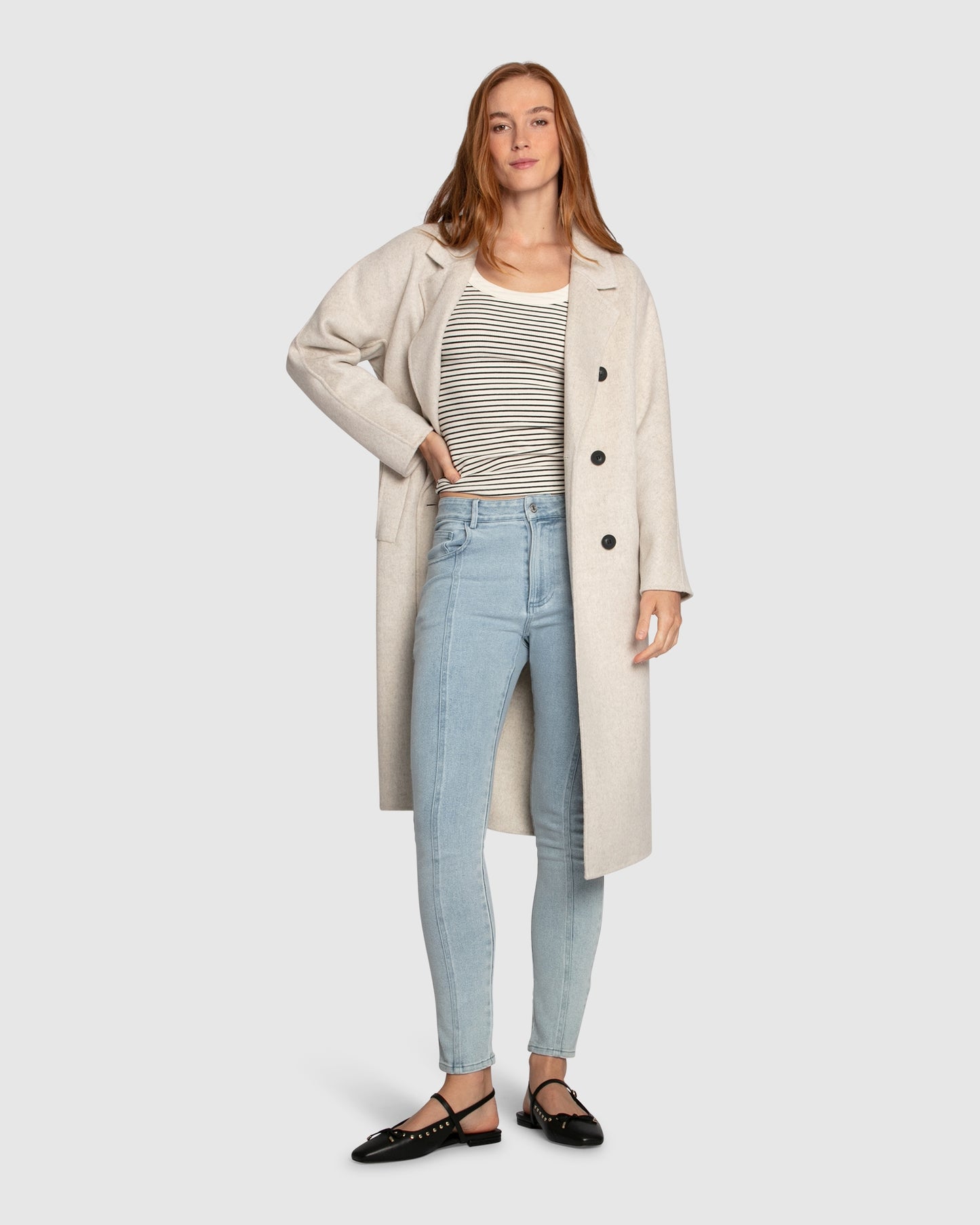 Boss Girl Double-Breasted Lined Wool Coat - Oat Marle