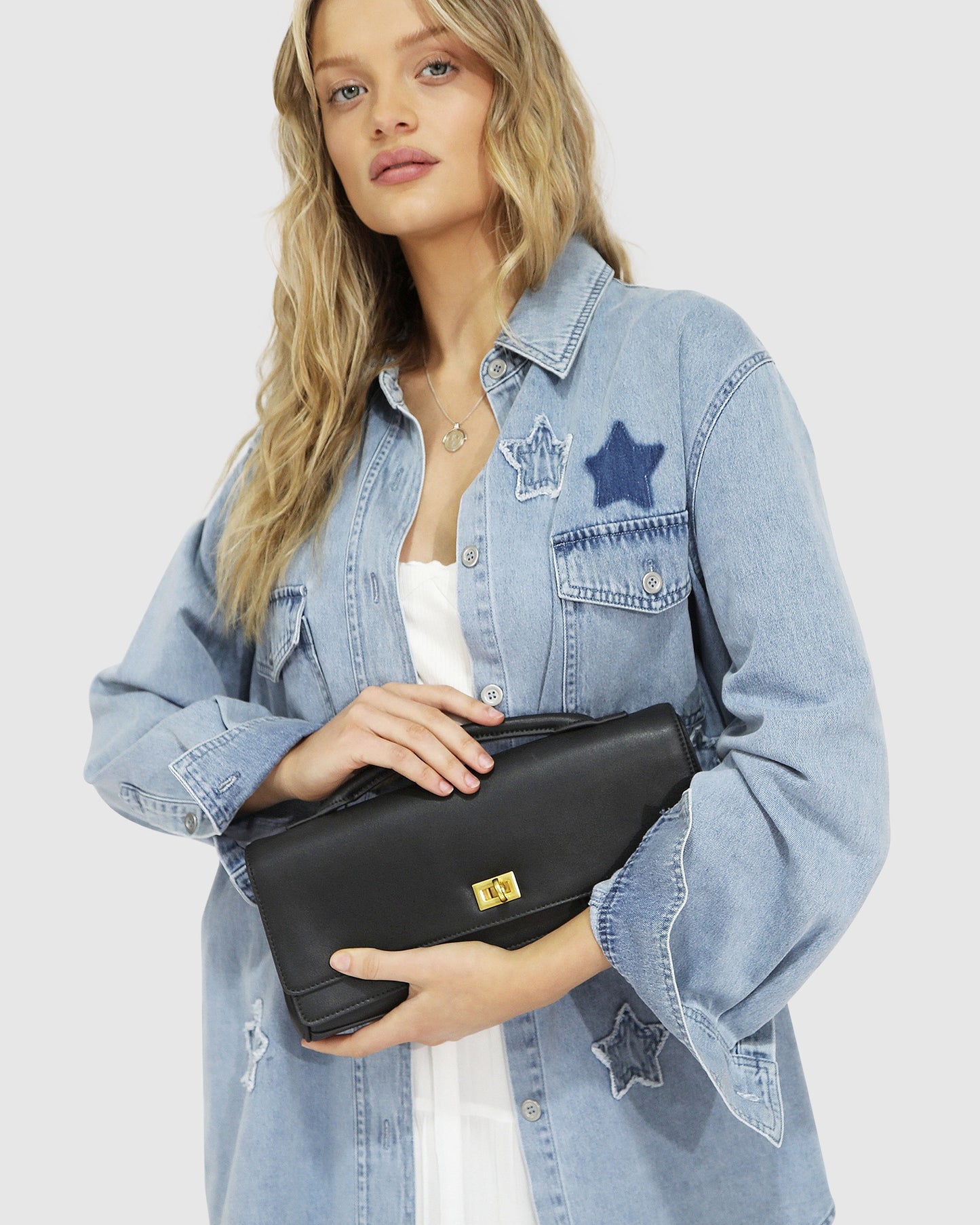 Love Boat Leather Clutch Bag - Black