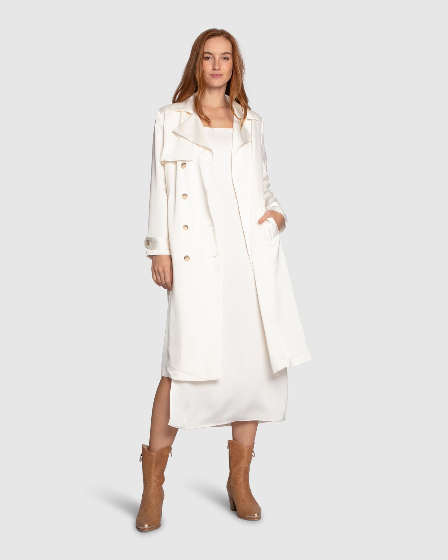 Love Language Satin Trench Coat - Off White