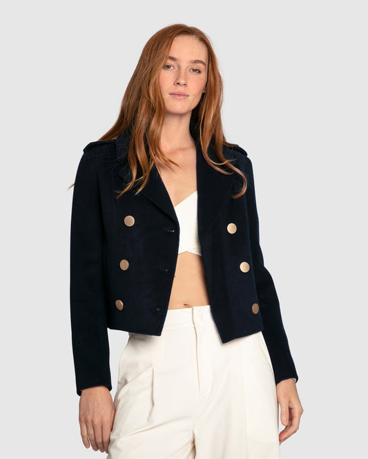 Love Me Now Wool Blend Military Style Coat - Navy