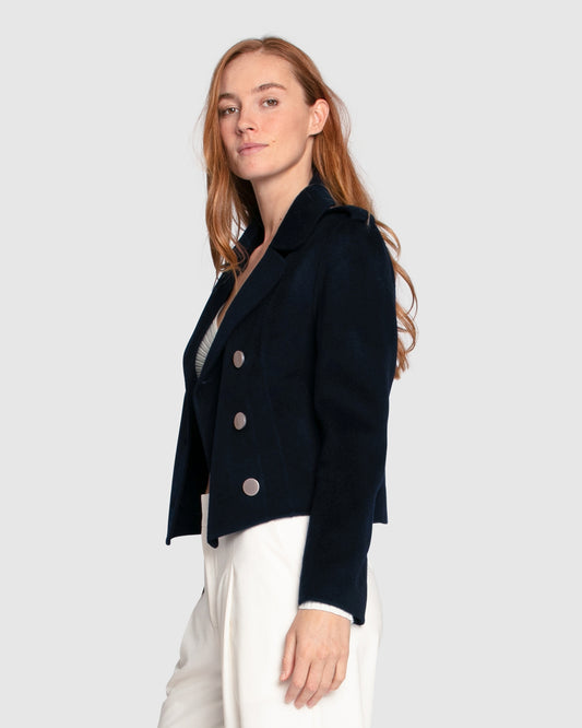 Love Me Now Wool Blend Military Style Coat - Navy