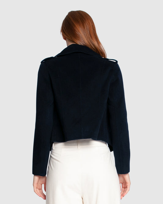 Love Me Now Wool Blend Military Style Coat - Navy