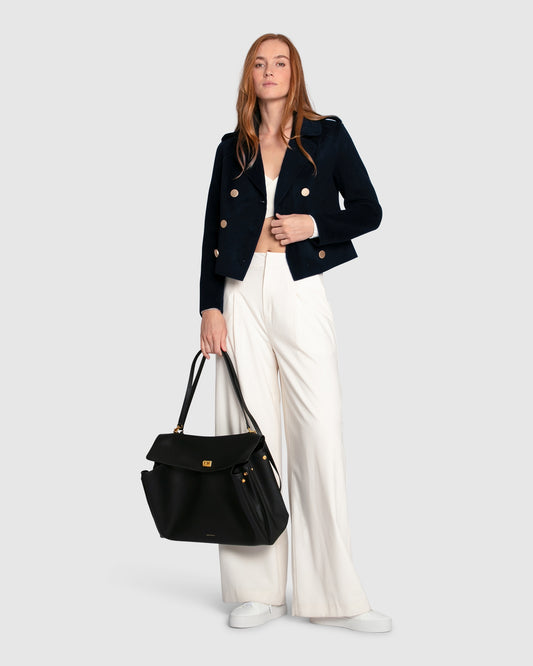 Love Me Now Wool Blend Military Style Coat - Navy